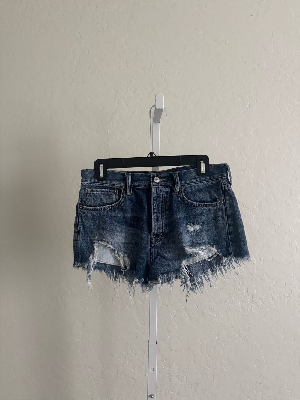 We The Free Dark Blue Distressed Denim Cutoff Shorts